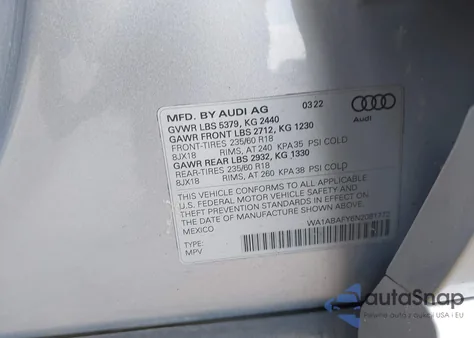 2022 Audi Q5 Premium 40 Tfsi Quattro S Tronic z USA, uszkodzony, nr VIN WA1ABAFY6N2081772